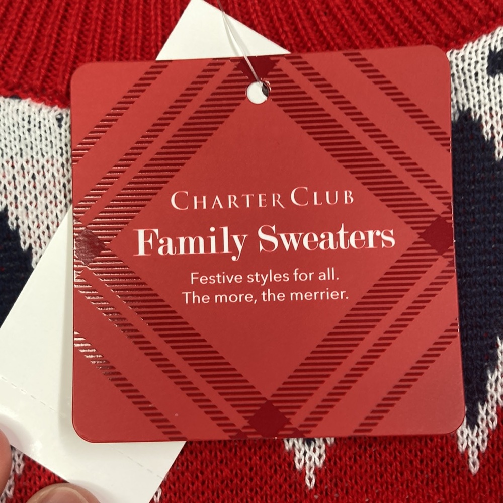 CHARTER CLUB Mens Red Patterned Crew Neck Cotton Blend Pullover Sweater … - Picture 7 of 9